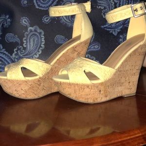 Yellow ankle strap wedges